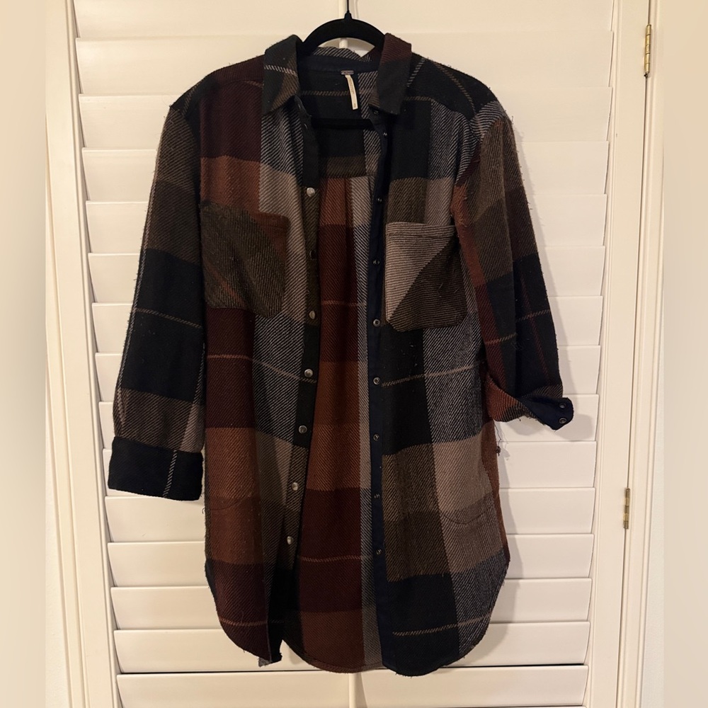 Free People Plaid Shirt Jacket - S